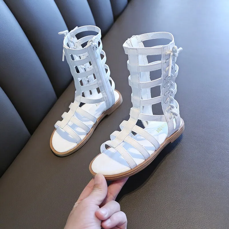 Children Sandals girls summer pure color Rome Style High Top kids Princess Sandals Open Toe New  Cut-out  Shoes SMG089