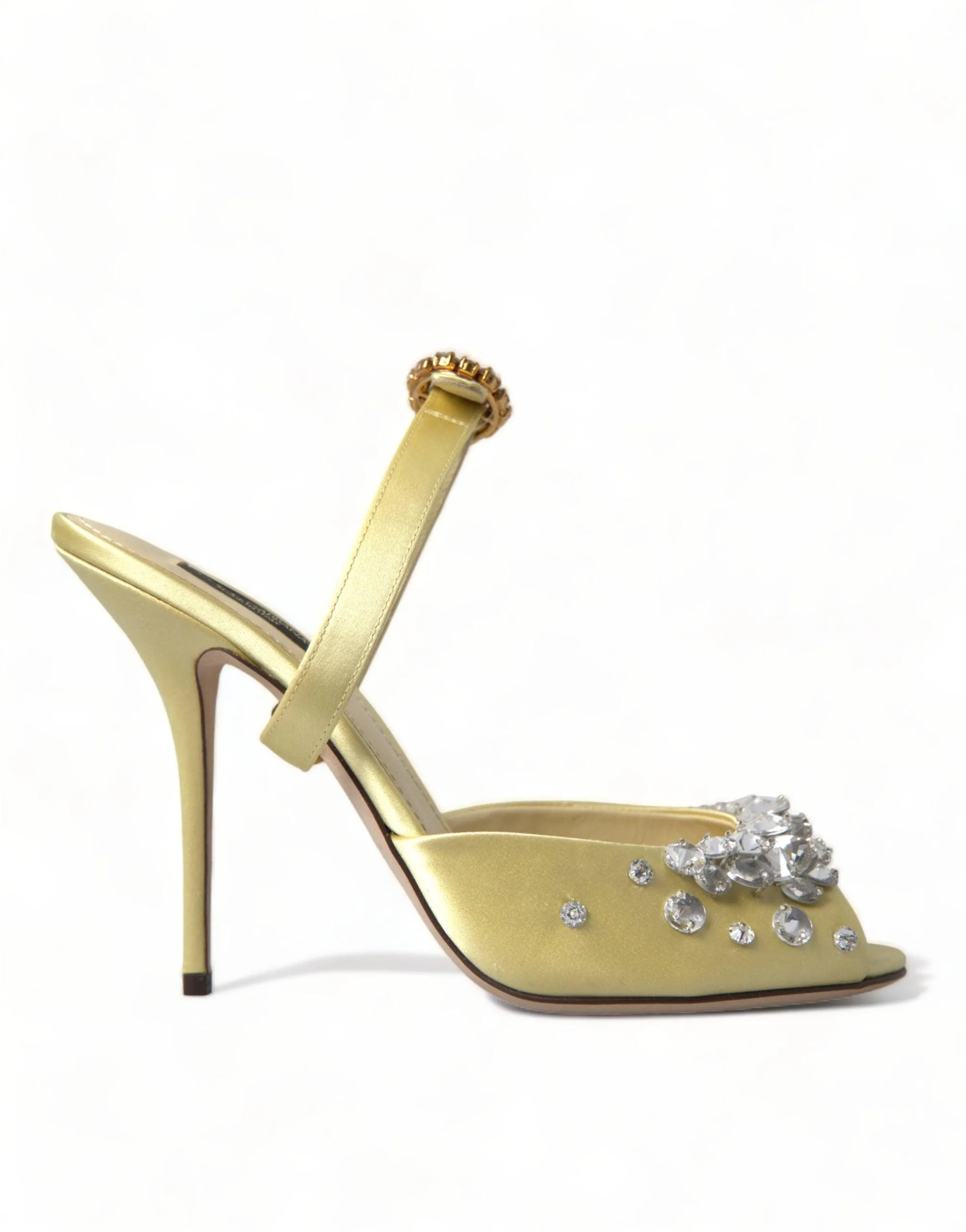 Dolce & Gabbana Yellow Satin Crystal Mary Janes Sandals