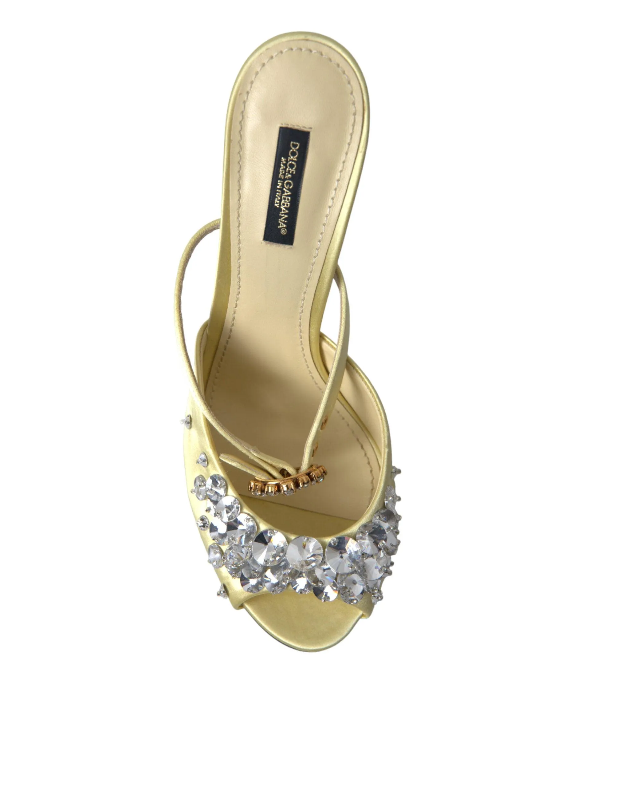 Dolce & Gabbana Yellow Satin Crystal Mary Janes Sandals