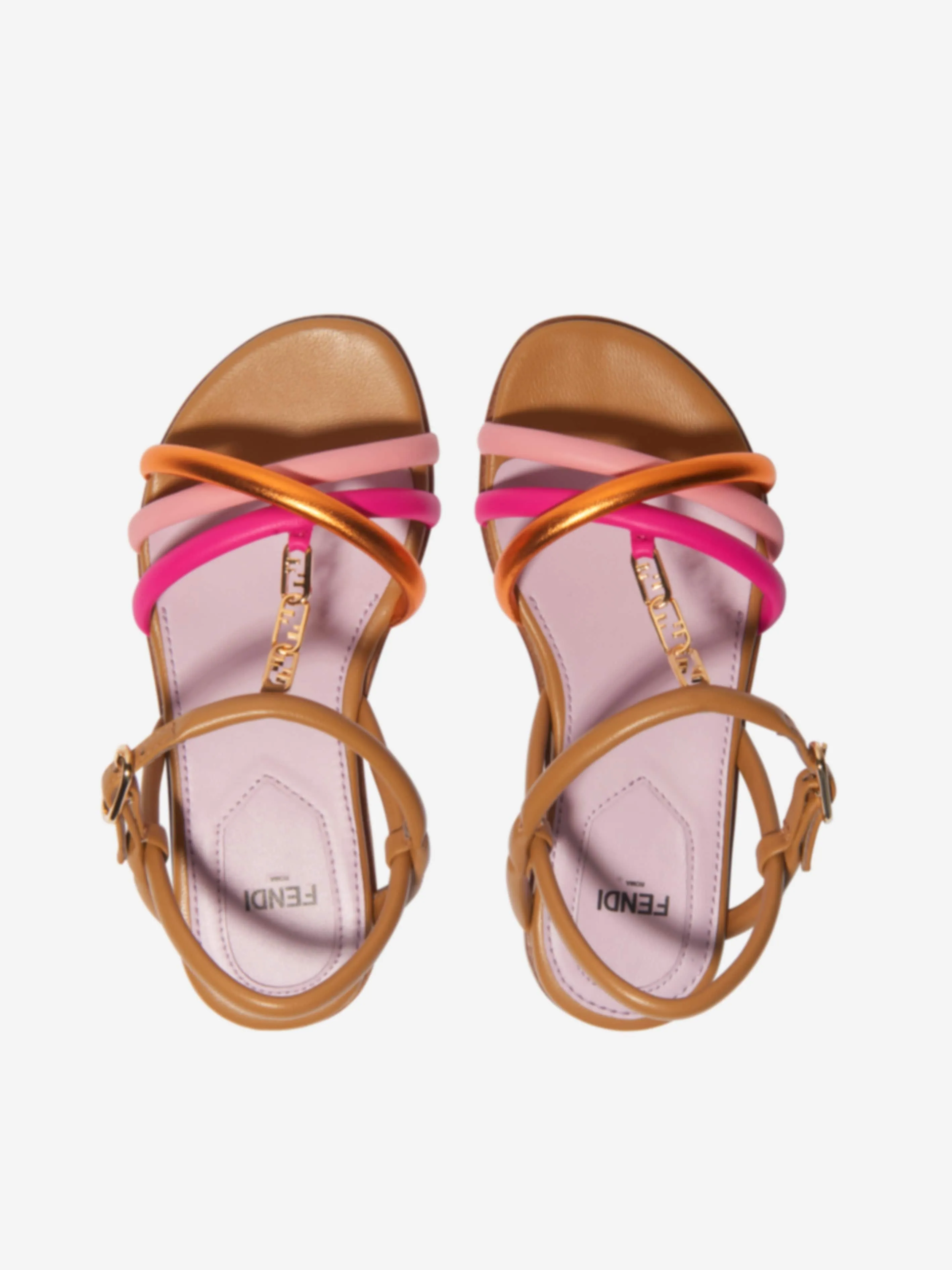 Fendi Girls Leather O'Lock Detailed Sandals