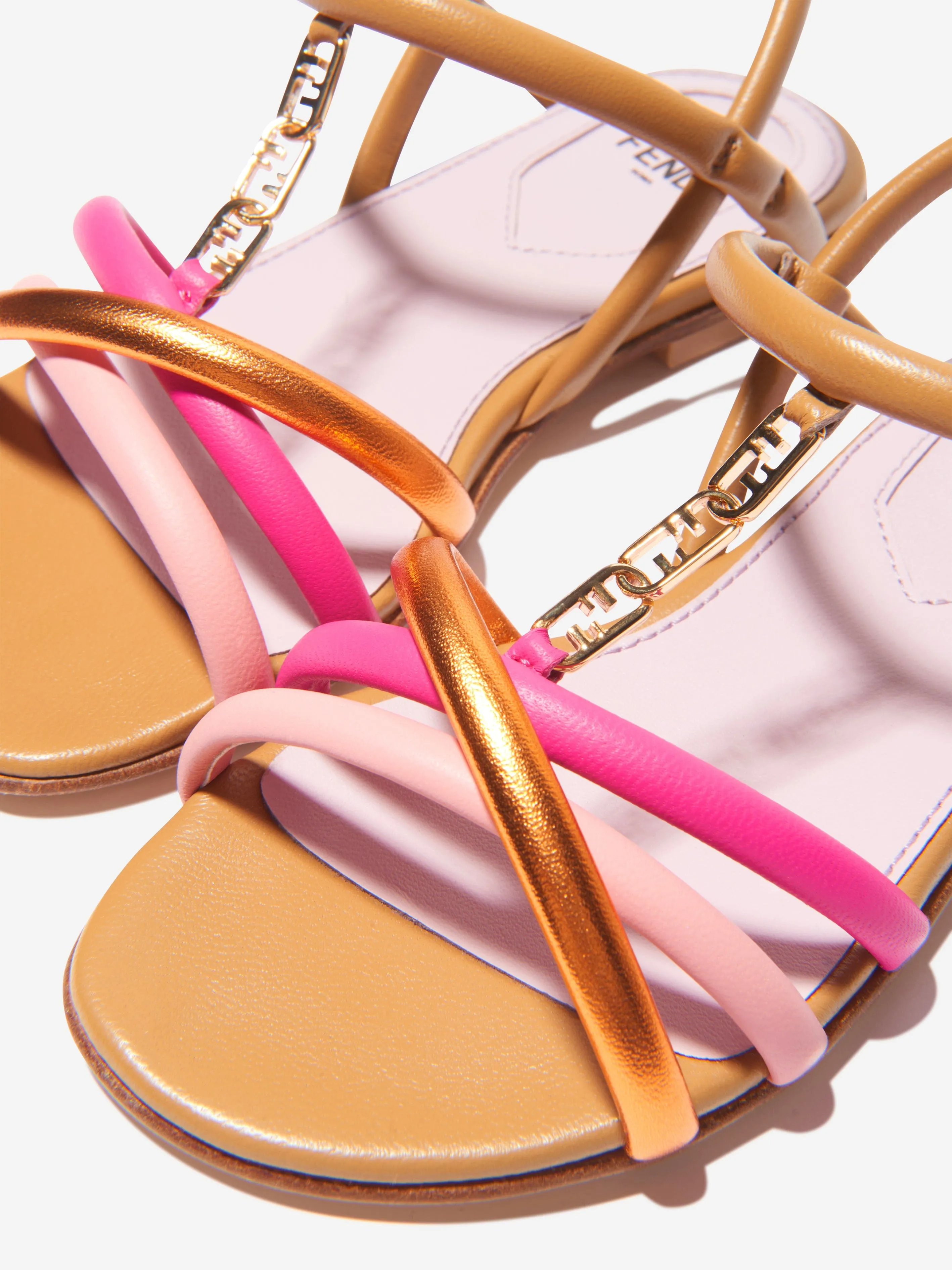 Fendi Girls Leather O'Lock Detailed Sandals