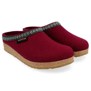 Haflinger Grizzly Hard Sole Wool Slipper in Grey & Bordo