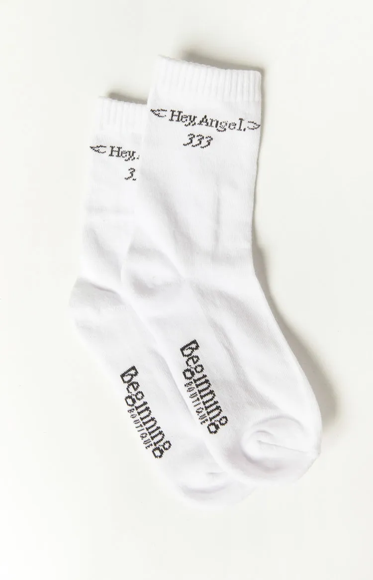 Hey Angel White Crew Socks