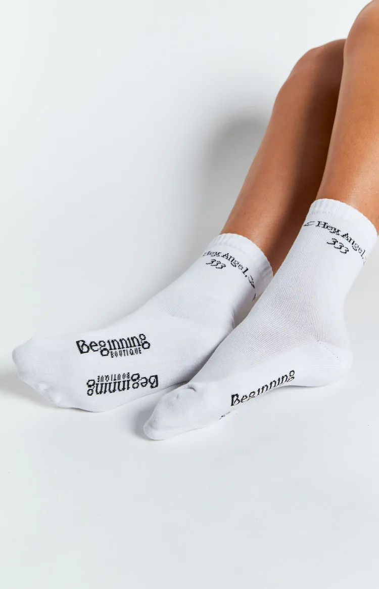 Hey Angel White Crew Socks