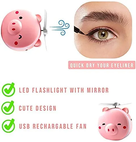 Lighted Travel Makeup Mirror, Vanity Mirror with LED Lights Compact Portable Mini Handheld Pocket Illuminated Cosmetic Mirror with Fan