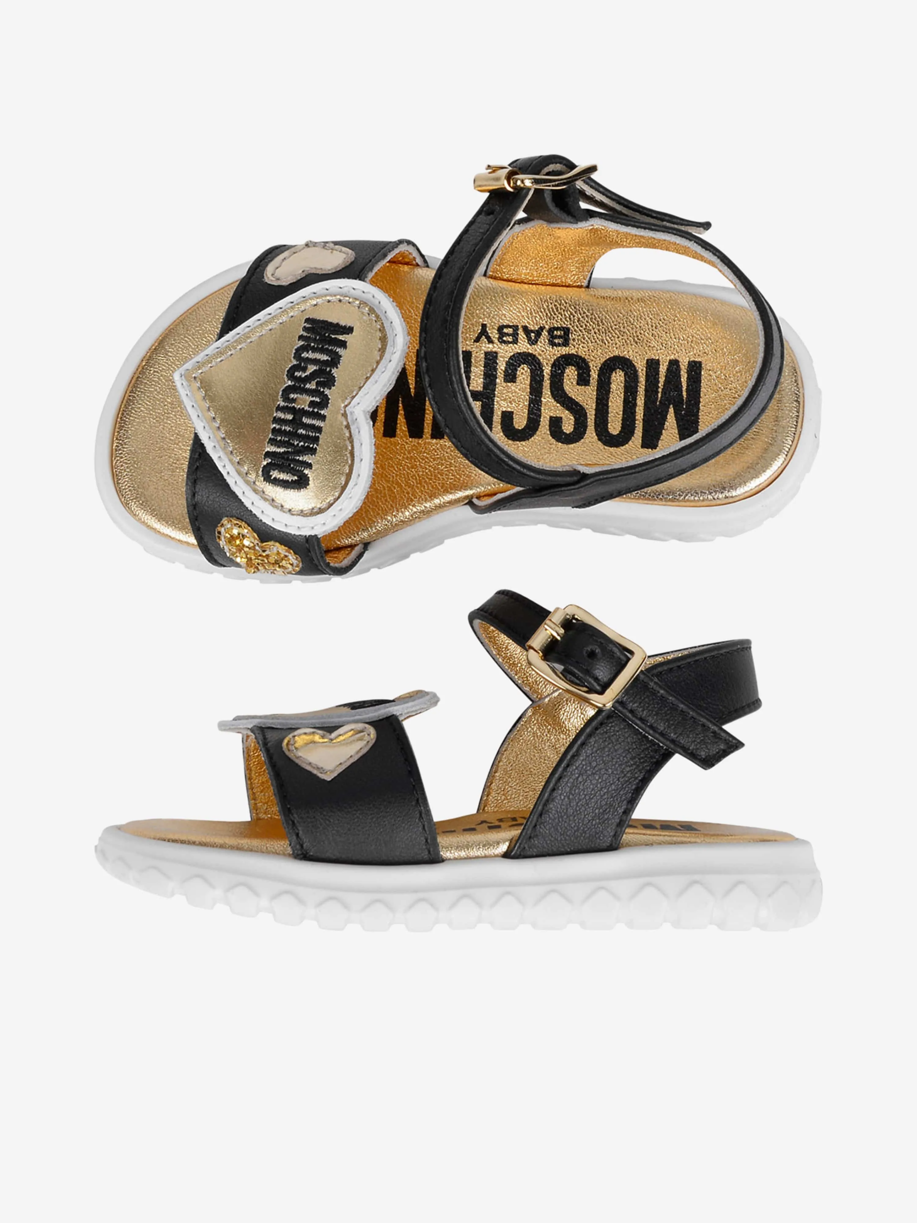 Moschino Girls Sandals - & Gold Heart Leather Sandals