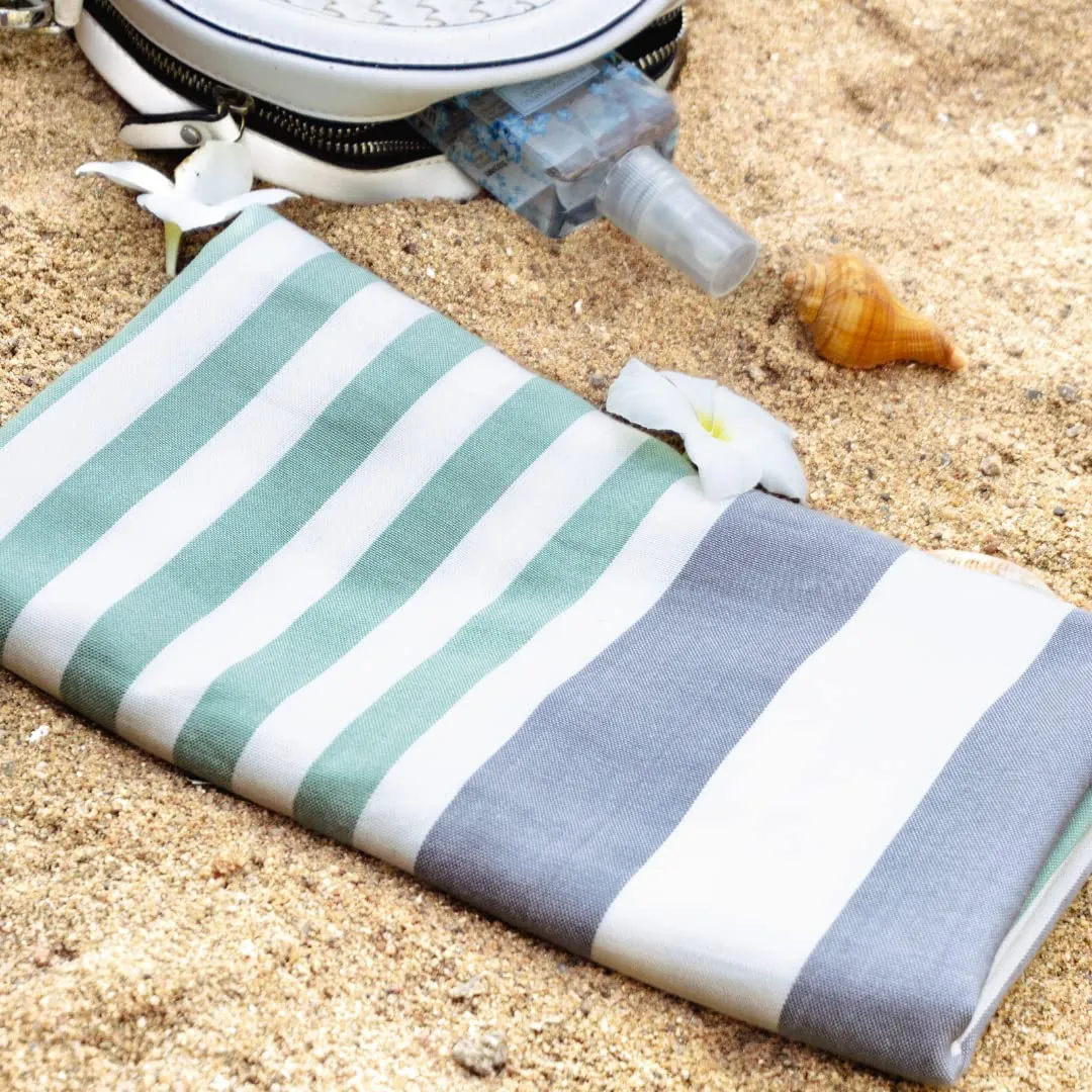 Mush Bamboo Extra Large Cabana Style Turkish Towel | Ideal for Beach, Bath, Pool, Travel & Yoga | Size : 90 x 160 cms | (Light Green-Grey & Blue-Dark Green, 2)