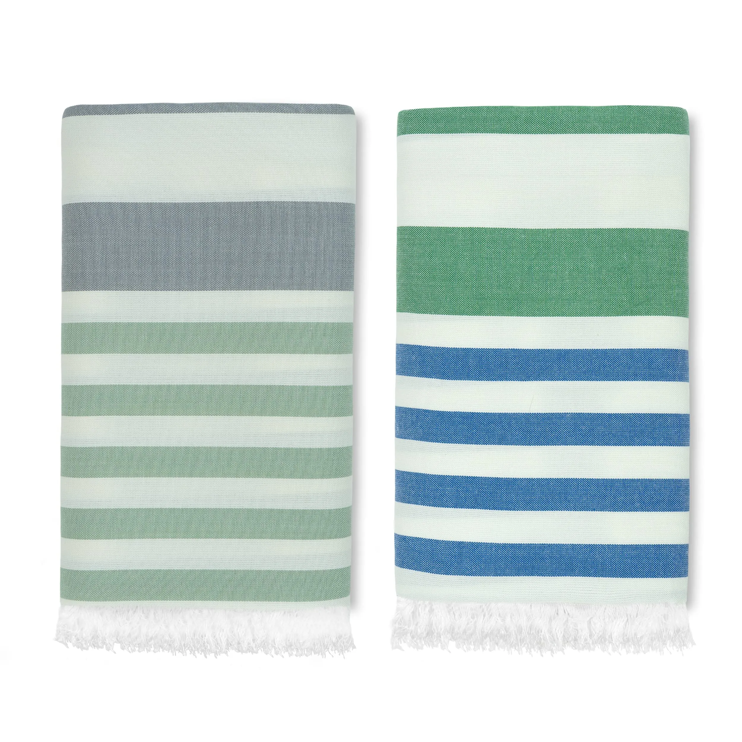 Mush Bamboo Extra Large Cabana Style Turkish Towel | Ideal for Beach, Bath, Pool, Travel & Yoga | Size : 90 x 160 cms | (Light Green-Grey & Blue-Dark Green, 2)