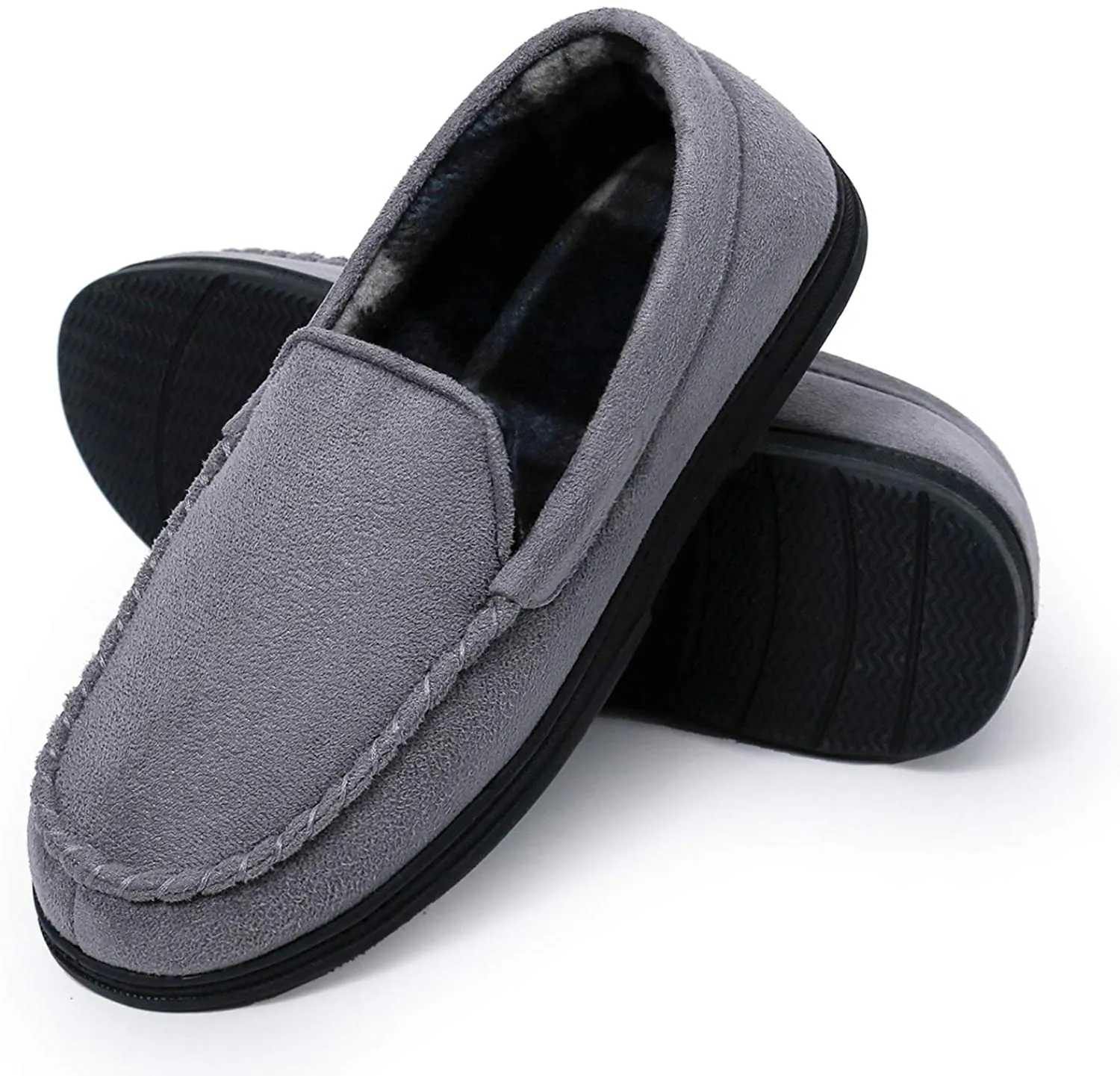 mysoft Men's Moccasin Slippers Memory Foam Warm Cotton Winter House Shoes Anti-Slip Sole Indoor/Outdoor