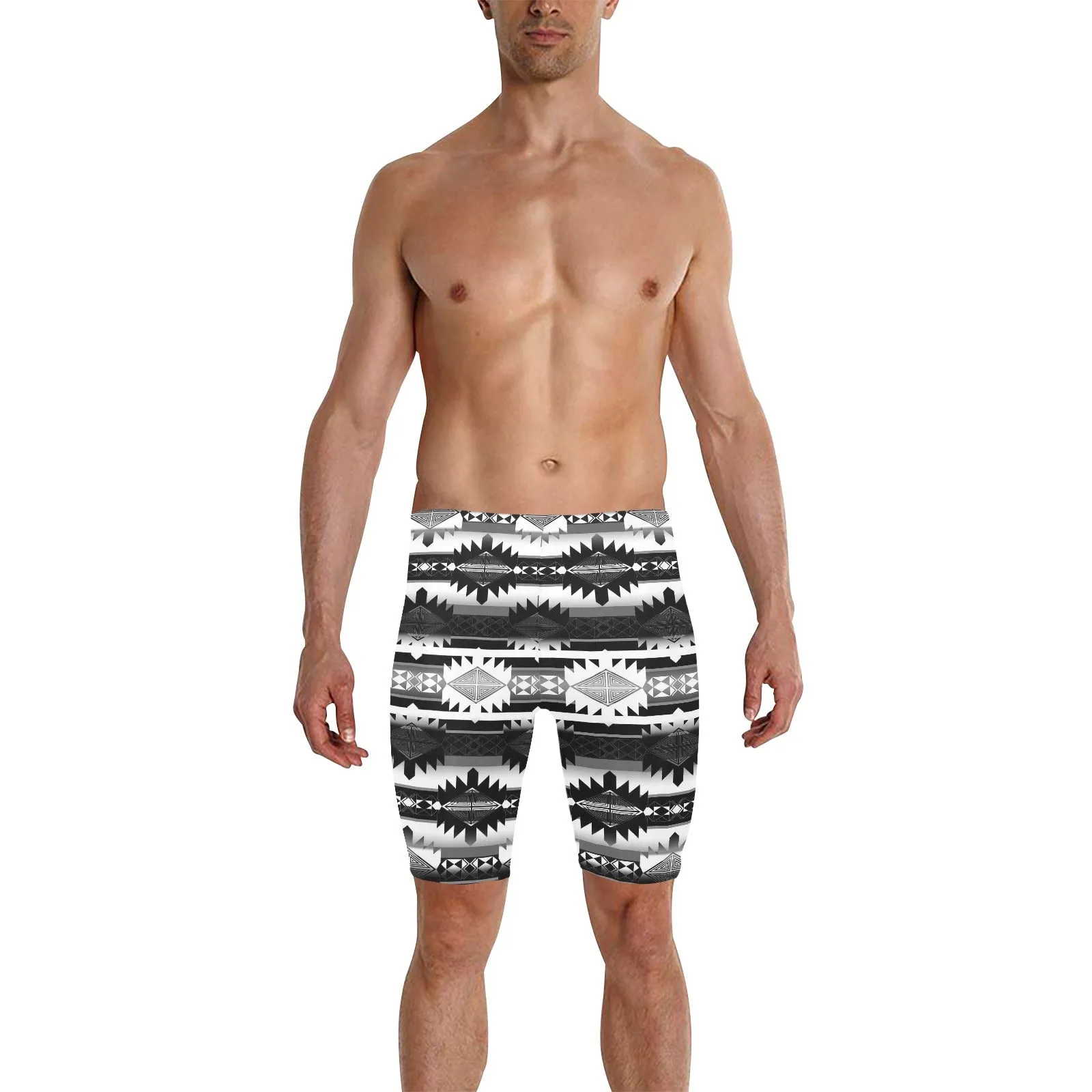 Okotoks Black and White Men's Knee Length Swimming Trunks