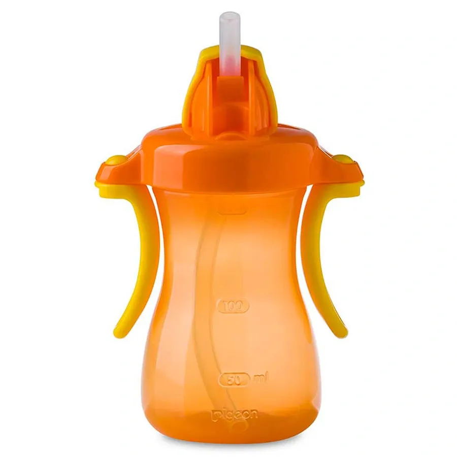 Petite 150ML Pigeon Straw Bottle, Hanging Option - Vibrant Orange