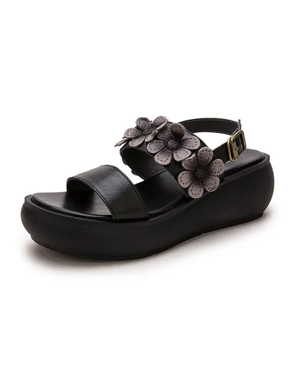 Summer Flower Leather Wedge Beach Sandals