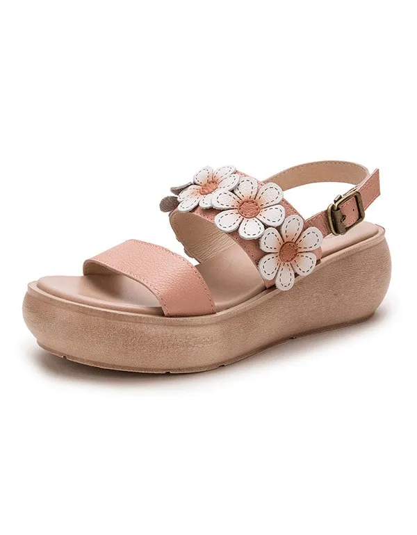 Summer Flower Leather Wedge Beach Sandals