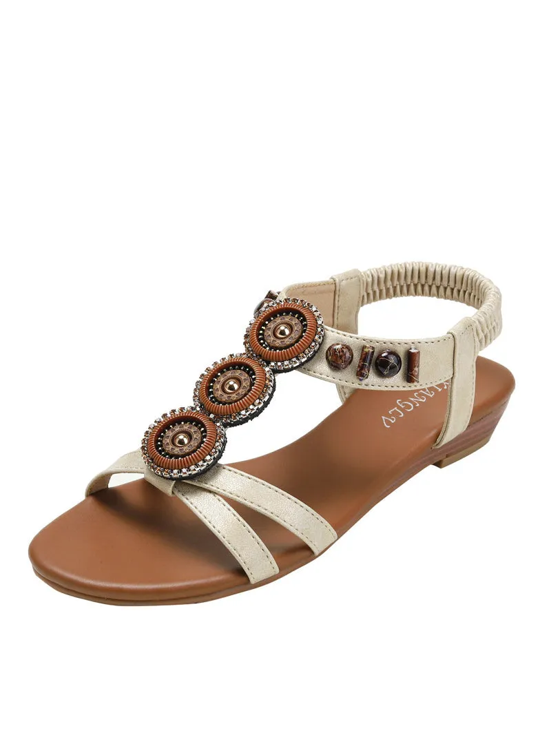 Uniwim Summer beach by the seaside sandals Ethnic Bohemian Beaded Wedge Sandals