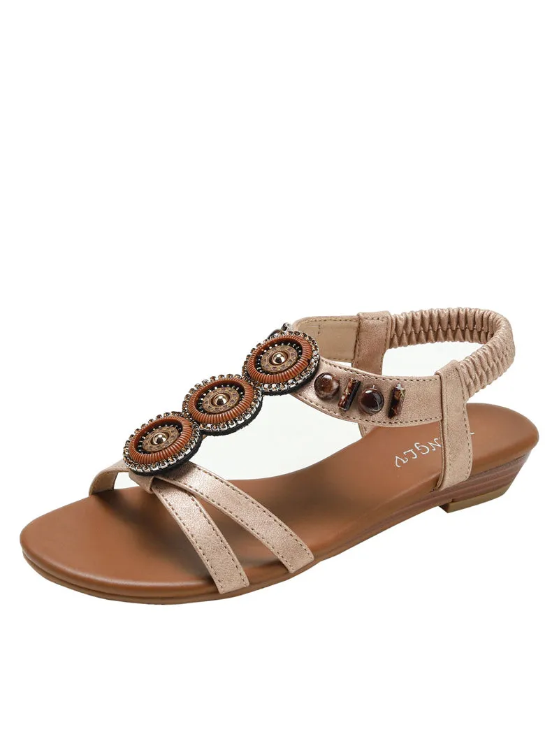 Uniwim Summer beach by the seaside sandals Ethnic Bohemian Beaded Wedge Sandals